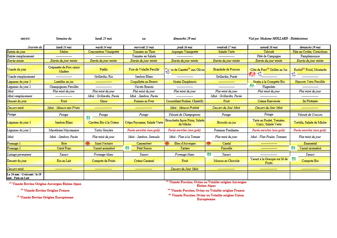 Menu Semaine du 23 mai au 29 mai 2022 1